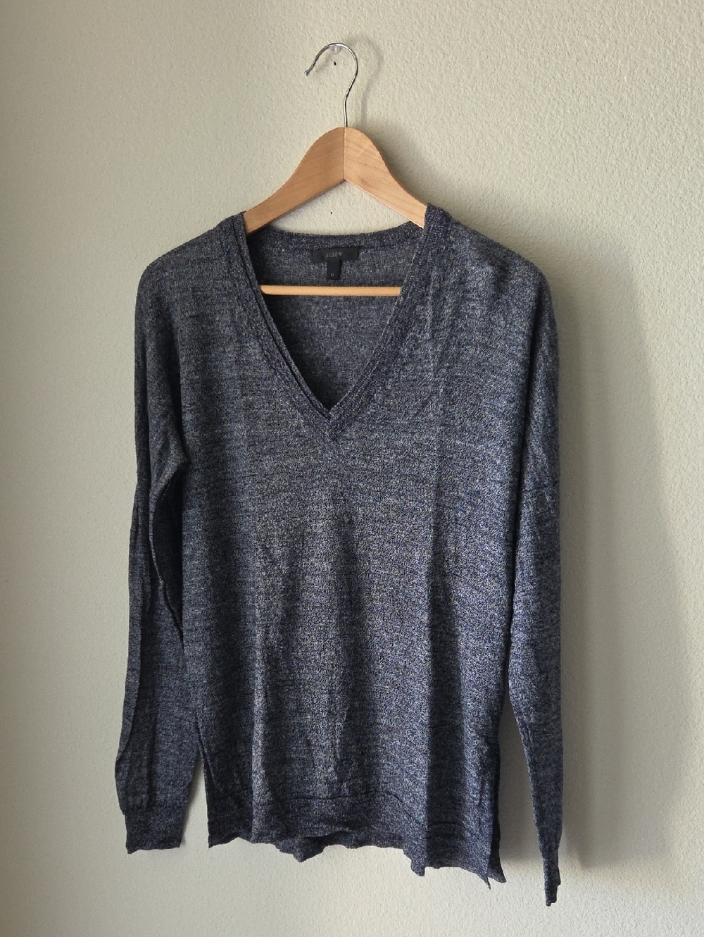 J. Crew Merino Wool Linen Blend V-Neck Sweater Charcoal Heather Sz M Lightweight